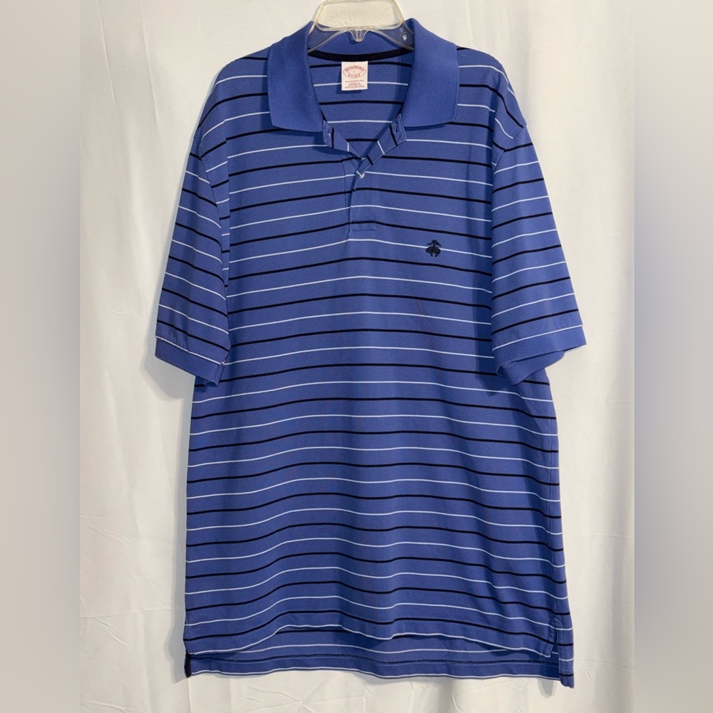 Brooks Brothers Performance Blue Striped Polo Shirt Size Large